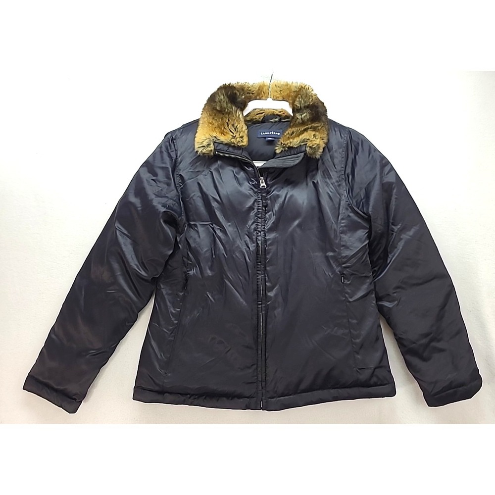 Lands End Womens XS Goose Down‎ Jacket  Faux Fur Collar